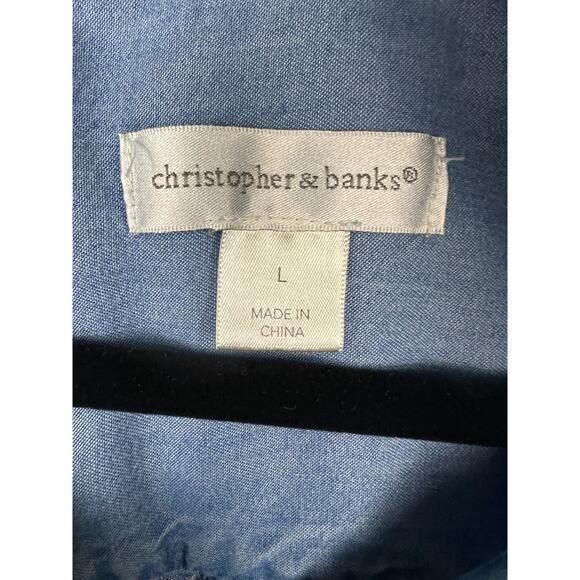 Christopher & Banks Blue Chambray Button Front and Back Blouse Top Size Large - Picture 4 of 9